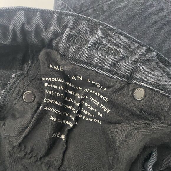 American Eagle Black/Gray Mom Jeans 2 Reg Denim Jeans Cotton Distressed Stretch - Picture 6 of 11